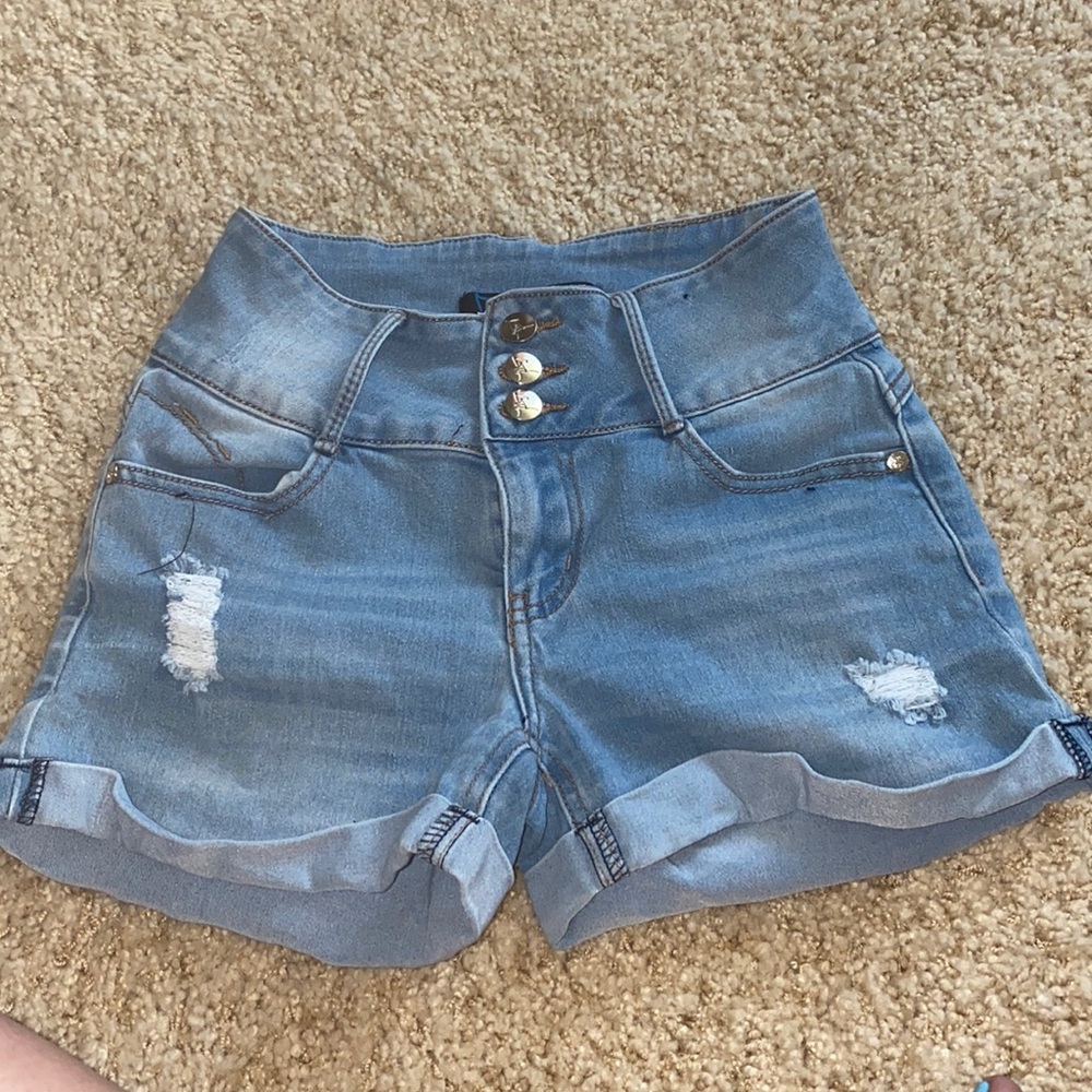 Light blue booty shorts high waisted